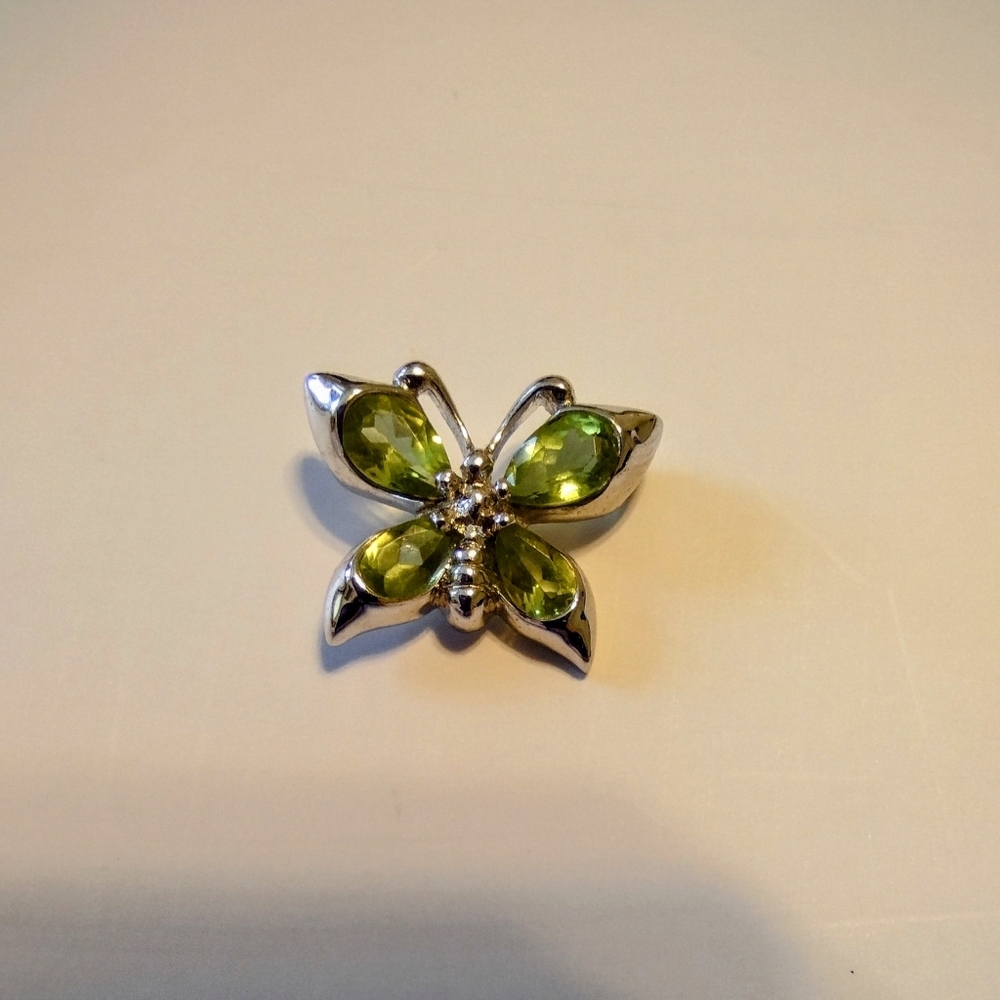 Elegant Silver and Green Butterfly Brooch